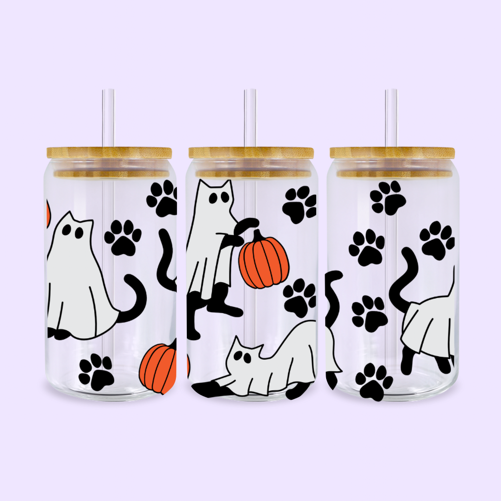 Cat Halloween Glass Cup 16oz