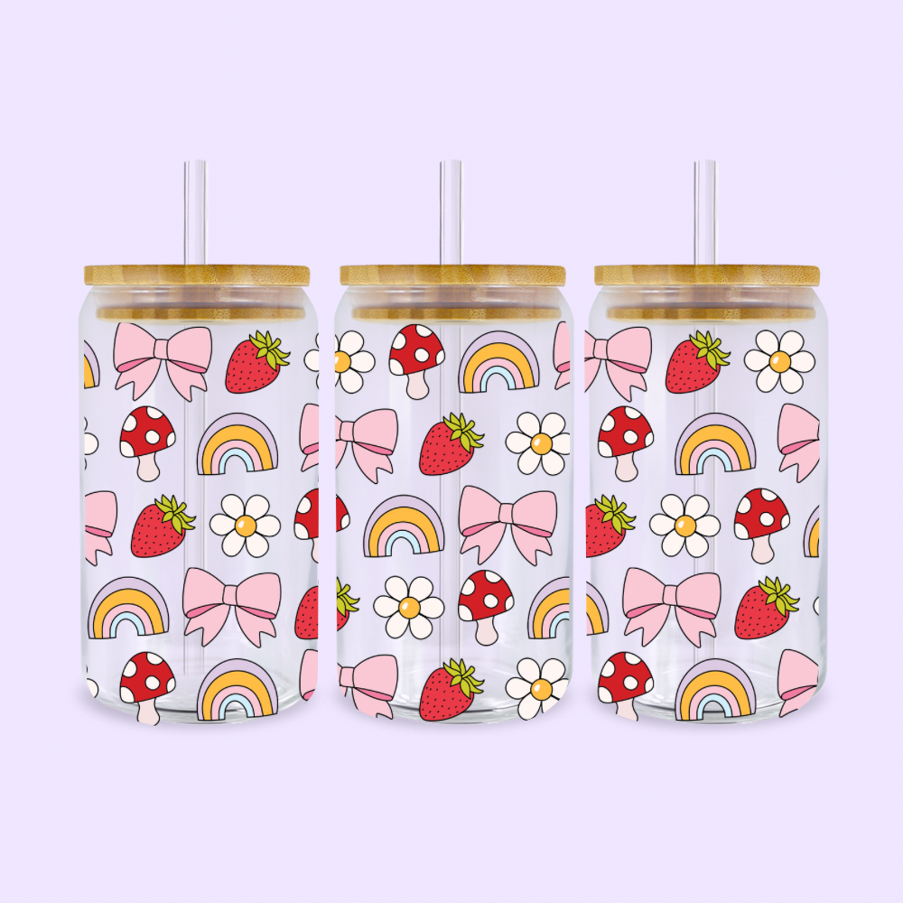 Bow and Strawberry Glass Cup 16oz