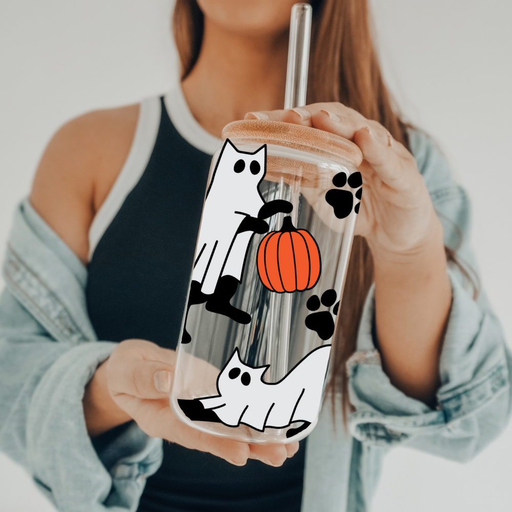 Cat Halloween Glass Cup 16oz